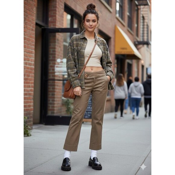 Free People Womens Brown Wide Waistband Flare Leg Pants Sz 2 Casual Boho Retro - Picture 1 of 4